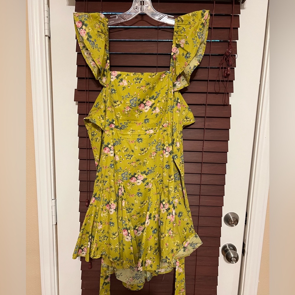 MARBLE by VICI Handkerchief Hemline  Floral Green Dress